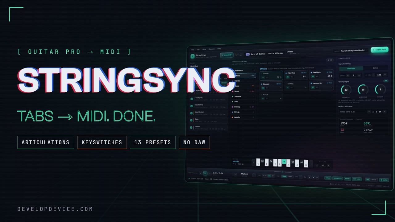 StringSync: Advanced Guitar Pro to MIDI Converter