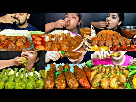 ASMR EATING SPICY CHICKEN LEG CURRY, EGG CURRY, PRAWN | BEST INDIAN FOOD MUKBANG |Foodie India|