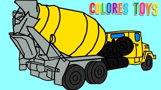 Cars - painting of construction equipment of different colors, a concrete mixer, a hydrohammer