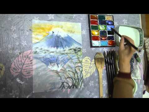 富士山 水墨画 掛軸　安達　静岳作品 Amazon.co.jp: 掛軸 富士山 掛け軸 山水画 「赤富士」 熊谷千風