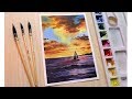 Watercolor painting of sunset cloud landscape step by step