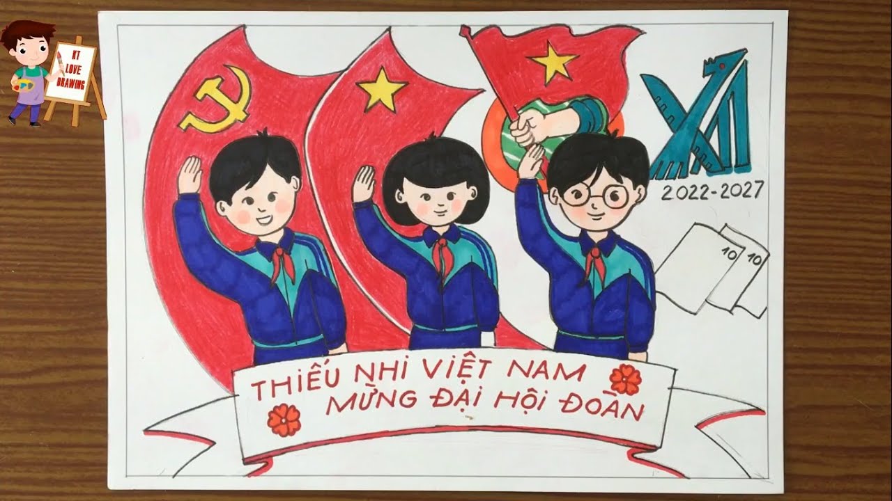 Vẽ tranh Thiếu nhi Việt Nam mừng đại hội Đoàn | Vẽ... - youtube