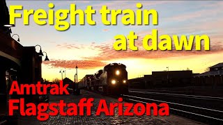 [ USA Station ] Double-stack freight train passing Flagstaff Arizona Station