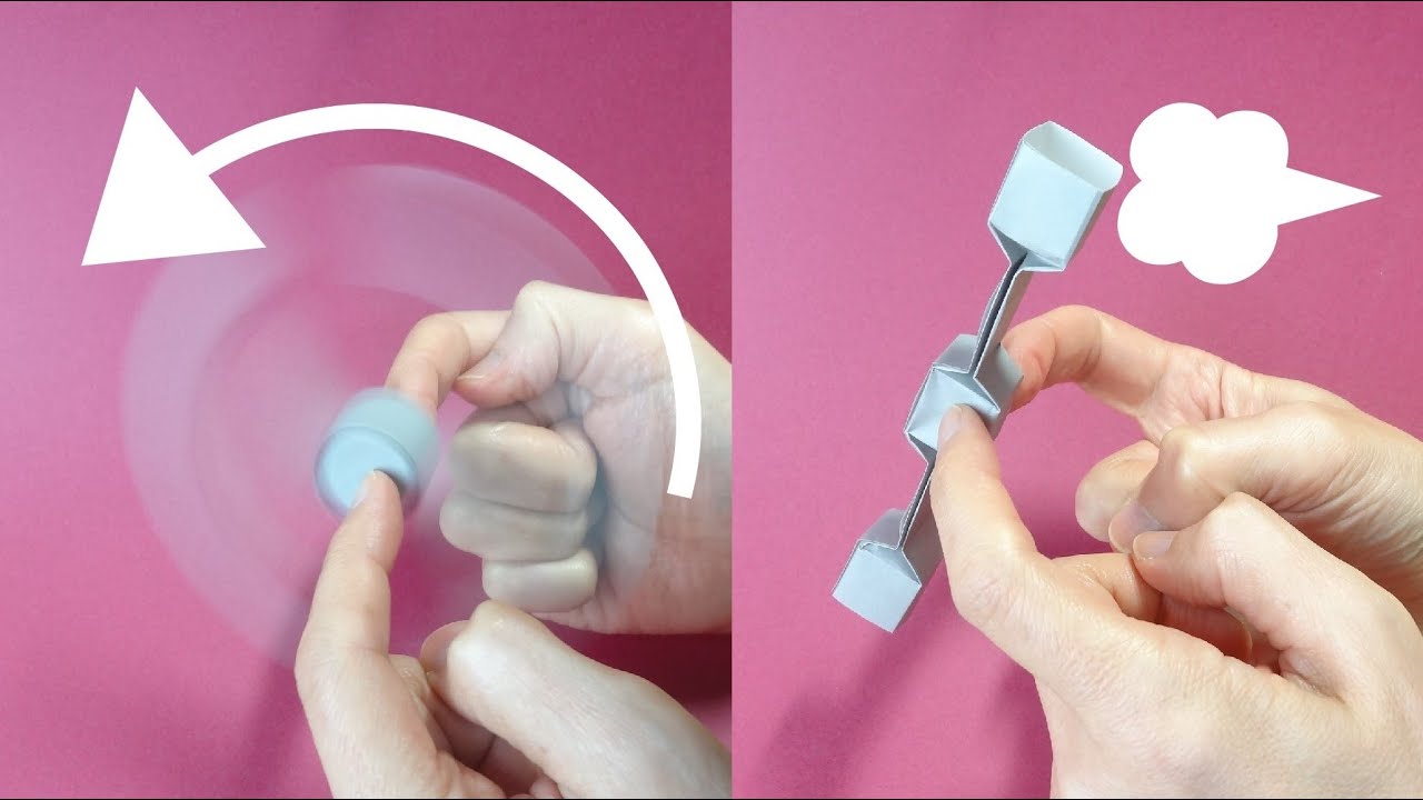 折り紙おもちゃ「バトン吹きゴマ」Action Origami "Baton twirling"