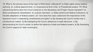 18. What is the primary issue at the heart of McCulloch v.Maryland? a) State rights versus federal a