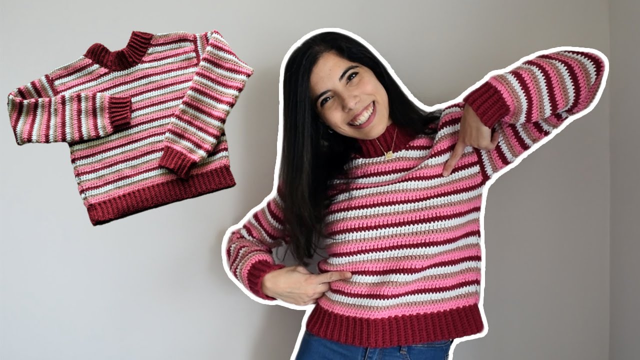 ★★ ★★ crochet striped sweater T22F1KTO075WT Crochet Striped Sweater Tutorial | Beginner Sweater - YouTube