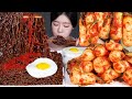 ASMR MUKBANG | 매운 총각김치 만든 날 🔥 짜장라면 고춧가루 팍팍 후라이 먹방 HOMEMADE SPICY PONYTAIL KIMCHI &amp; BLACK BEAN NOODLE