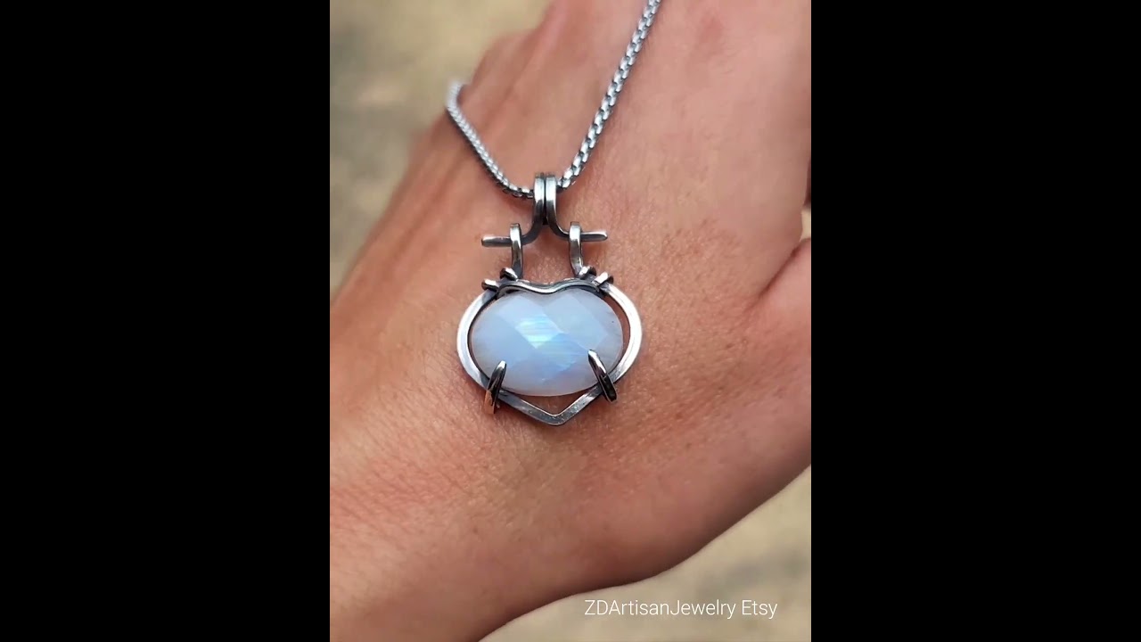 Ethreiah. Ancient fantasy hinge moonstone sterling silver antiqued handmade talisman pendant
