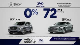 0% Interest for 72 Months at Wilson County Hyundai. Shop Our Great Selection Today.