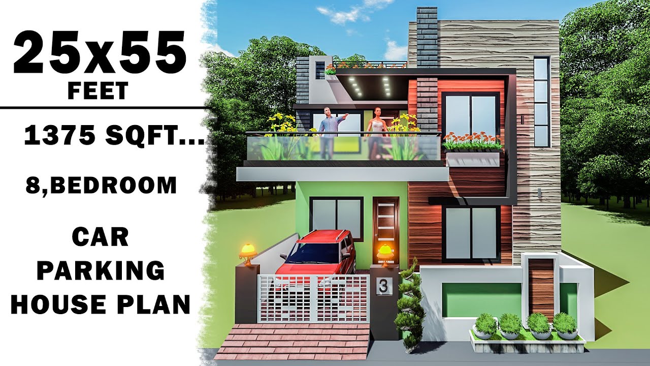luxuriouse 25 by 55 house plan,8 bedroom with car parking house,25*55 home plan,3D house