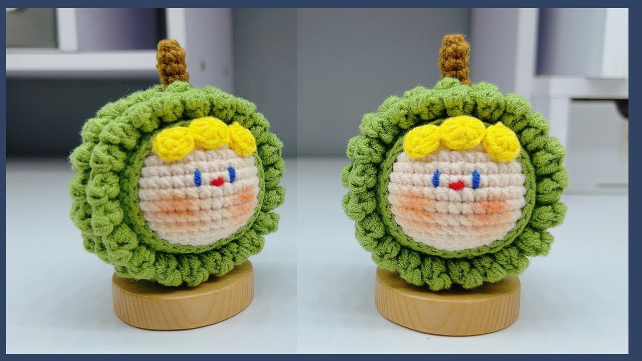 Crochet durian mochi keychain
