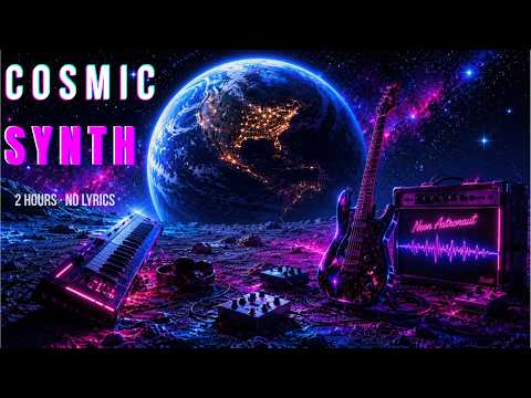 Relaxing Space Rock Guitar | Cosmic Synthwave Neon Vibes | Ambient  BGM