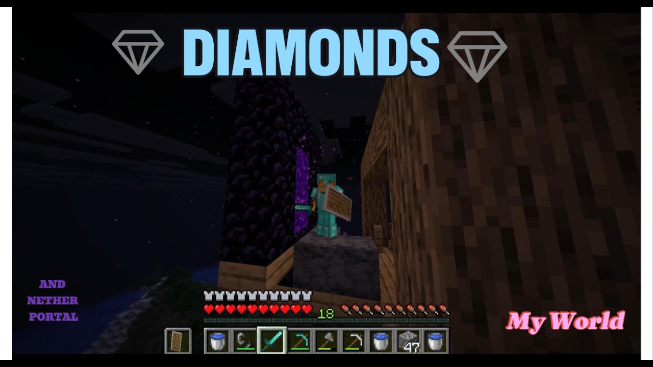 Diamonds + nether portal My world episode 3 - YouTube