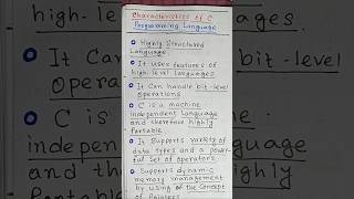 What are the characteristics of C Language l Characteristics of C l #shorts #clanguage #cprogramming