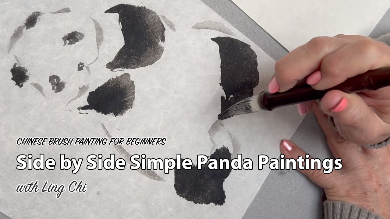 Simple Chinese Animal Painting Side by Side Pandas on 2 Different
