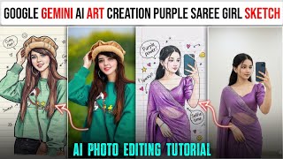 Google Gemini AI Art Creation | Purple Saree Girl Sketch | AI Photo Editing Tutorial in Hindi screenshot 5