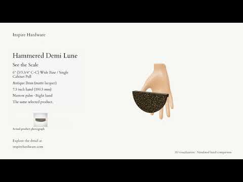 Video preview: Hammered Demi Lune, Antique Brass (matte lacquer) / 6" (3/3.5/4" C-C) Wide Base / Single