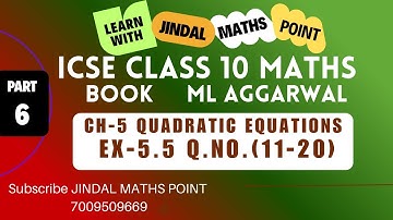 ICSE Class 10 Ch-5 Quadratic Equations From ML Aggarwal (Part-6)  @jindalmathspoint ​