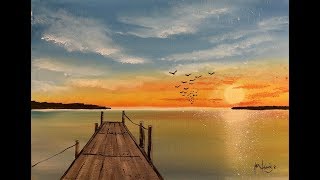 #275 how to paint a sunset jetty scene