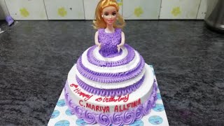 Butter cream barbie doll cake /white and purple colour design