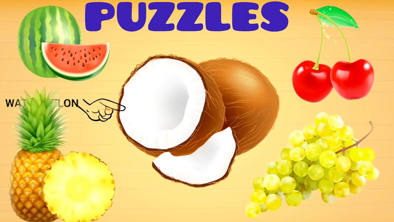 PUZZLES FOR KIDS | Add, apple, grapes, orange, watermelon, banana, cherry, kiwi, lemon, pineapple