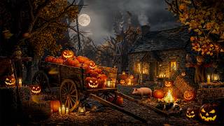 Halloween Village Ambience 🎃🍂 Rustling Autumn Leaves, Night Nature Sounds & Cozy Pumpkin Farm🎃