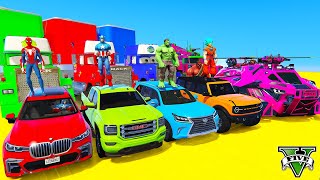 Spiderman Cars Racing Challenge On Dam Rampa ! Superhero Hulk Goku Jeep Goblin Fire Car  - Gta 5