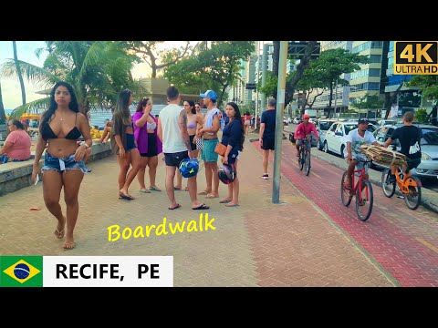 🇧🇷 Boa Viagem boardwalk in Recife. 4K walk along the beach in Recife, Pernambuco, Brazil