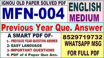 MFN 004 Previous Year Question Paper Solved in English || mfn 004 important questions with answers