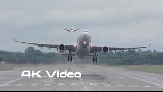 4K video "Air Transat" Airbus A330 takeoff after rainstorm amazing jet spray screenshot 5