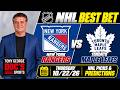NHL Pick - New York Rangers vs Toronto Maple Leafs Prediction, 10/22/2026 Free Best Bets & Odds