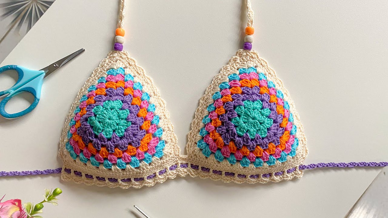 BIQUÍNI SQUARE COLORIDO - ​⁠​⁠ crochet bikini for beginners 