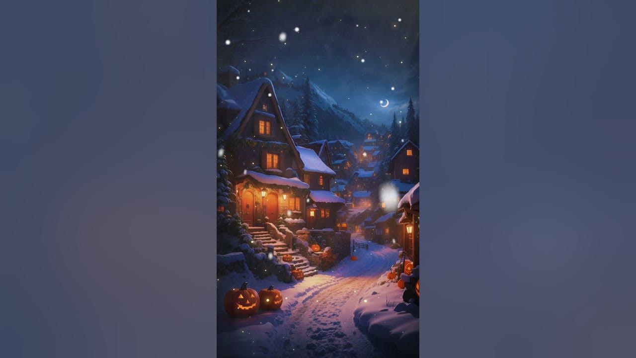 🎃 Snowy Village Night Ambience Halloween Spooky Song 👻  #like  #subscribe