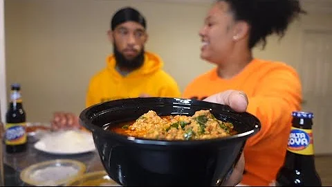 AFRICAN FOOD MUKBANG, FUFU (POUNDED YAM), EGUSI, JOLLOF RICE, PEPPER SOUP + Q & A | Cayci R’Nai’