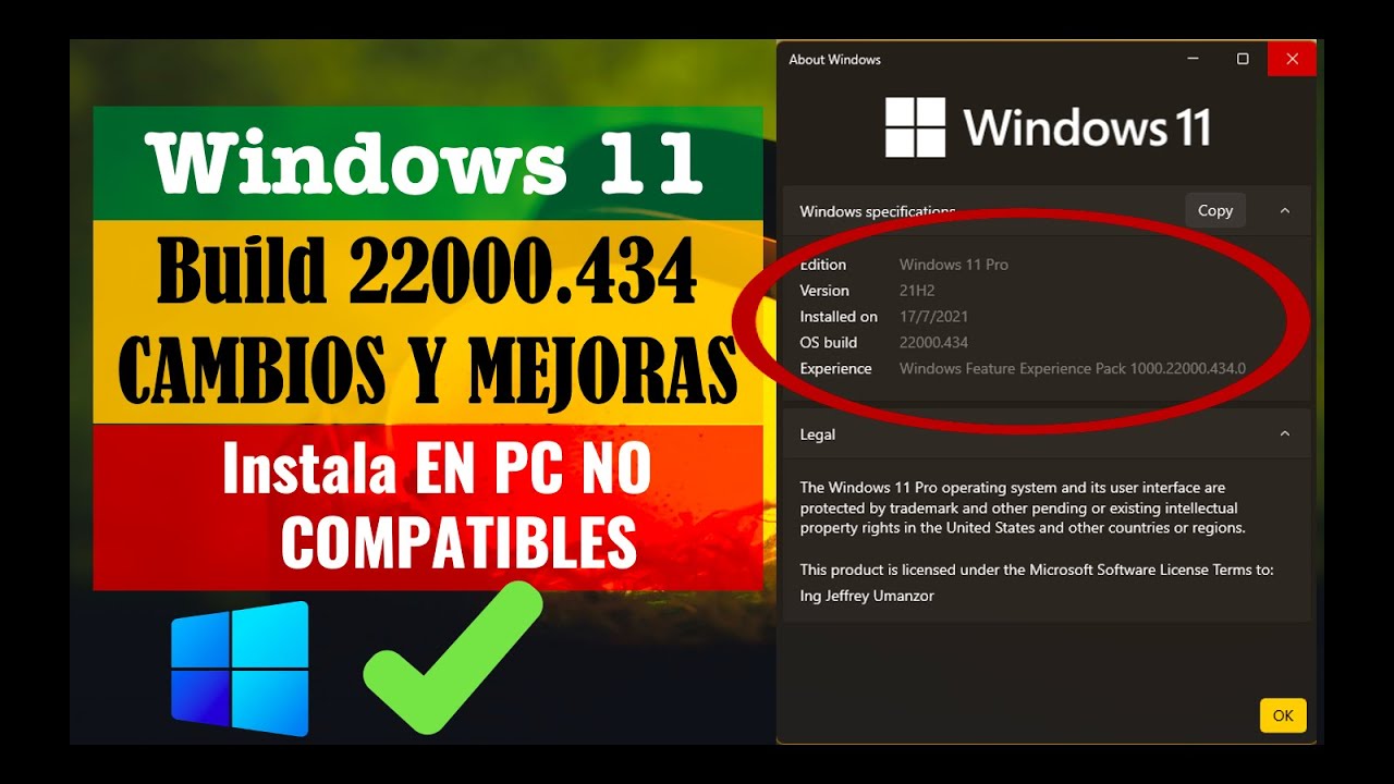 ✅ Windows 11 Build 22000.434 Instala En PC No Compatibles Cambios y Mejoras Primera Update 2022😱🤯