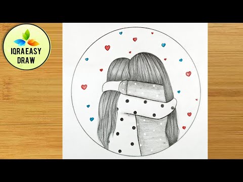 How to Draw Two Sisters Hugging || Sisters Drawing || Easy drawing for girls || Step by Step