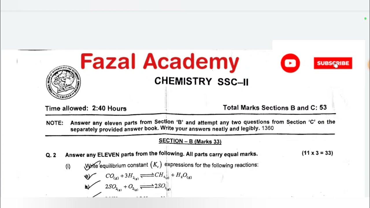 Class 10 Chemistry Paper 2nd Annual Exam 2022 Federal Board
