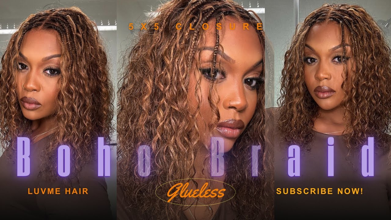 Парик Luvme Hair Boho Braids | Омбре, коричневый, 5x5, бесклеевой, глубоко вьющиеся, 12 дюймов