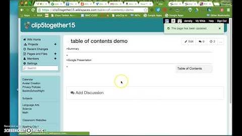 Creating a table of contents in Wikispaces