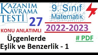 9 Sınıf Kazanım Testi 27 Üçgenlerde Eşlik Ve Benzerlik 1 Matematik 2022 2023 Meb Eba