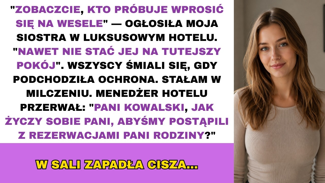 „Proszę ją natychmiast usunąć. Nie jest na liście gości" – powiedziała moja siostra Wiktoria, wskazując na mnie z pogardą, a ochroniarz ruszył w moją stronę przez marmurowe lobby. Stałam tam w...