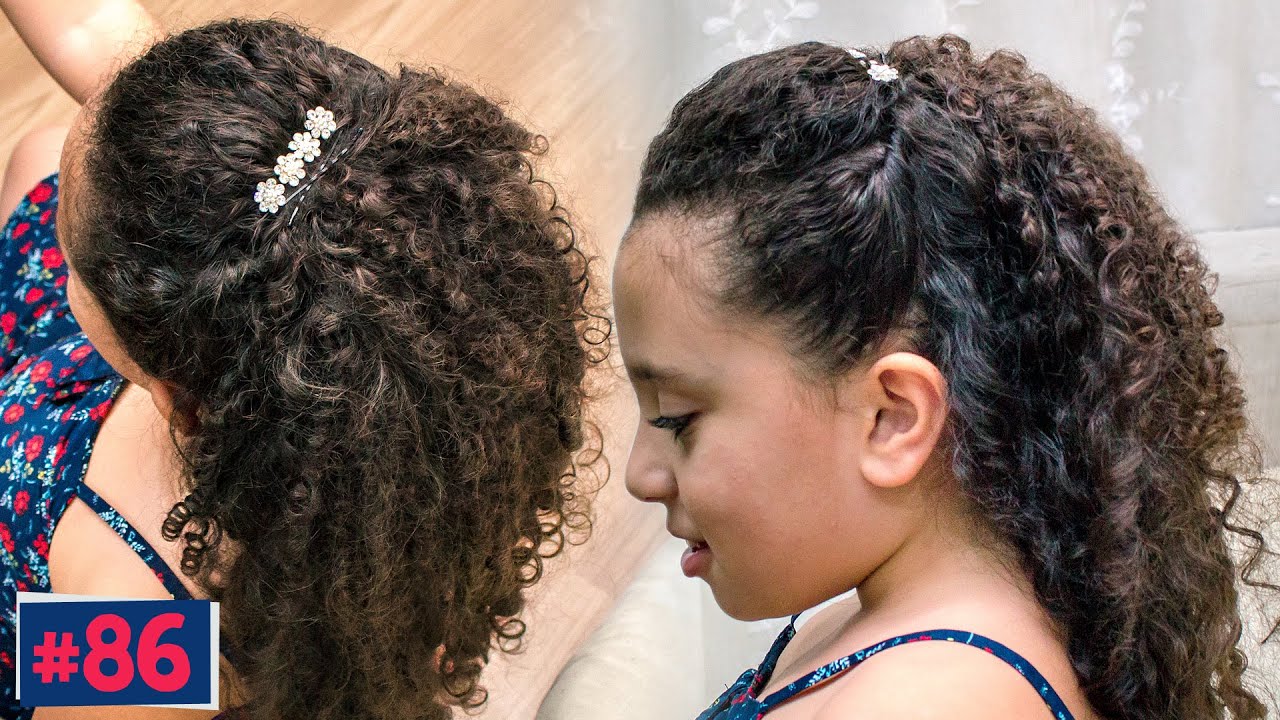 Penteado Infantil para formatura cabelo semi preso com cachos