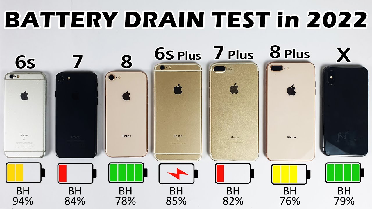 iPhone 6s vs iPhone 7 vs iPhone 8 vs 6s Plus vs 7 Plus vs 8 Plus vs iPhone  X Battery DRAIN Test 2022 - YouTube