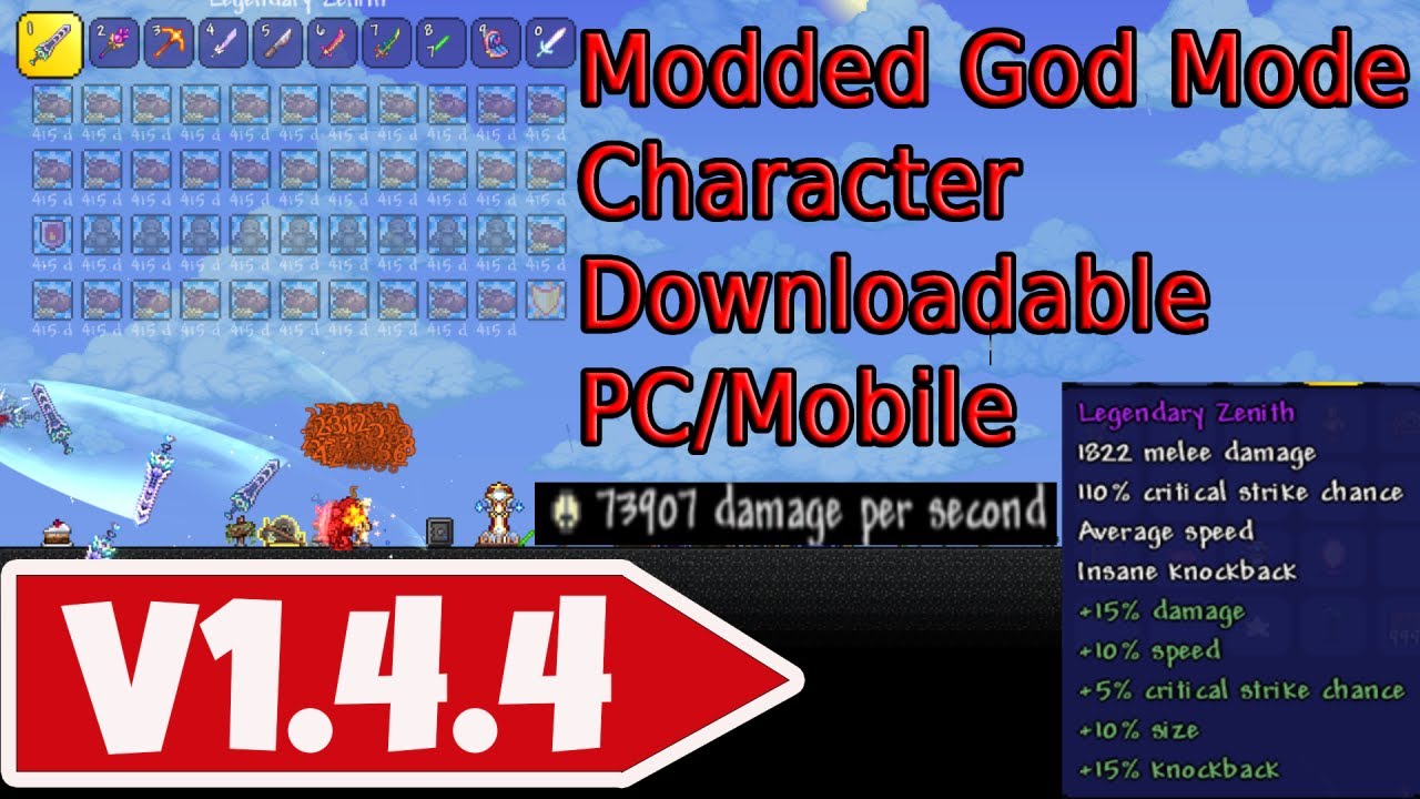Terraria Modded God Mode Melee OP Player Character Downloadable PC