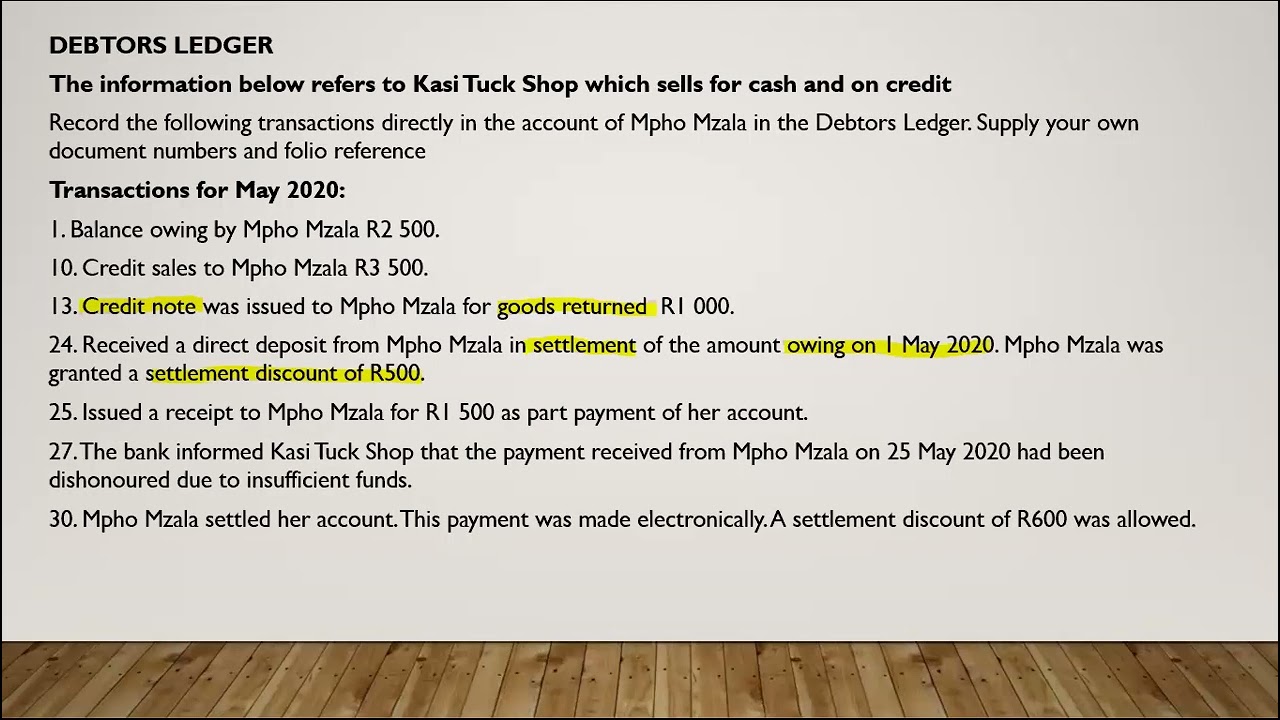 Accounting: Grade 9 and 10 - Debtors and Creditors Ledger - Lesson 1