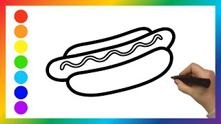 Ich zeichne einen Hot Dog 🌭 Drawing a Hot Dog | Painting & Coloring for Kids