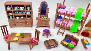 DIY How to Make Polymer Clay Miniature Furniture Set | Mini Bed, Table, Chair, Dressing table, Sofa