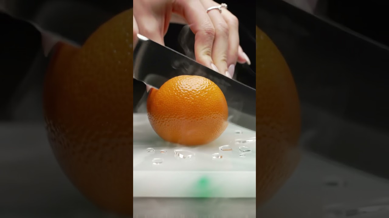 ai generated glass orange fruit cutting video ASMR