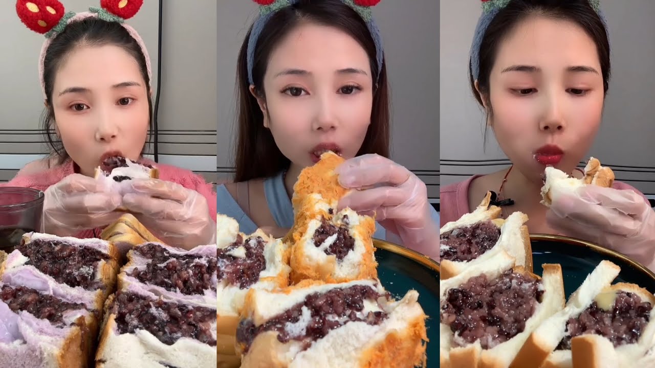 Eating Red Bean Cream Bread  | Soft Bread, Creamy Filling & Relaxing Sounds