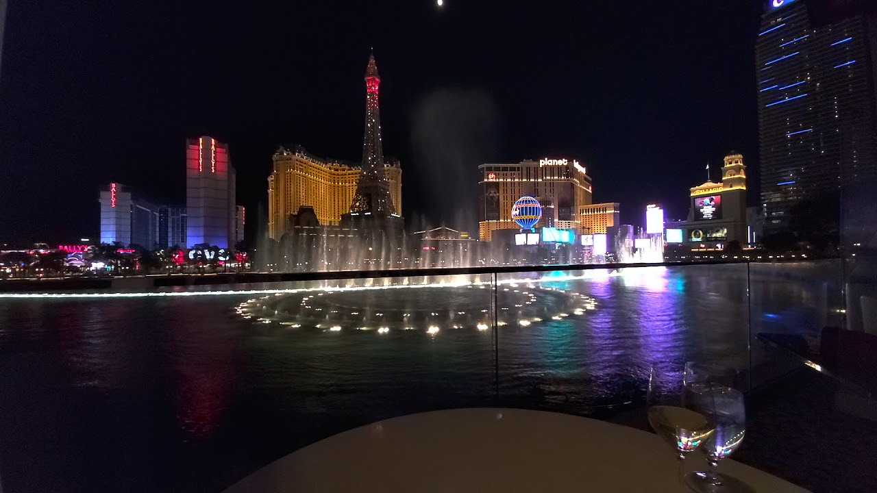 Eiffel Tower Restaurant Best Fountain view Table 56 Las Vegas Vlog